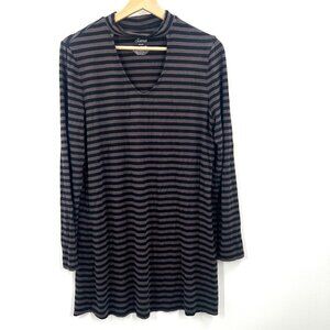 Soma striped tunic top modal blend keyhole stretch black gray long sleeve M